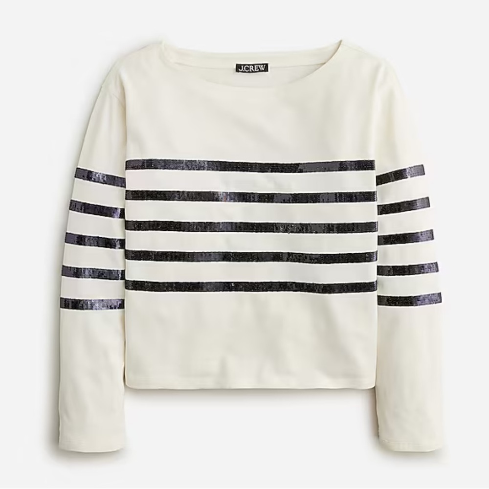 J crew Mariner jersey cropped boatneck T-shirt with sequins